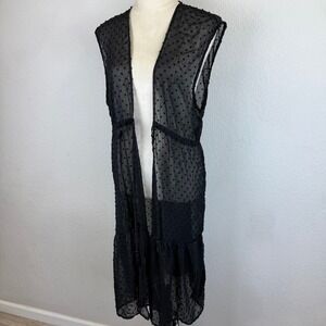 NWT Lauren Conrad Sleeveless‎ Black Dotted Swiss Tassel Tie Waist Duster Cover